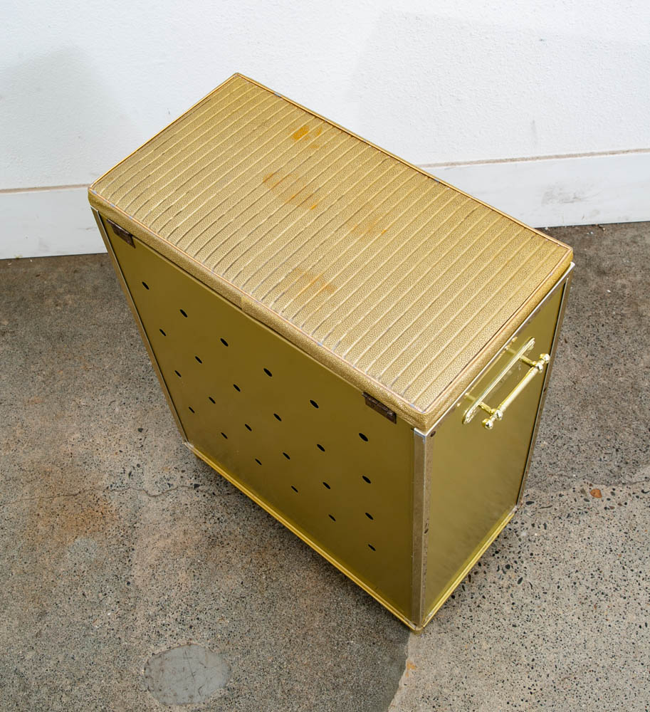 Mid Century Modern Laundry Basket Metal Caddy Gold Vintage Mcm Lift Top Bright - Image 8