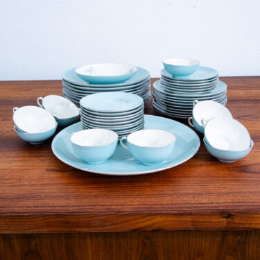 Mid Century Modern 42 Pc Dishware Set Saucer Cups Plates Silver Pine Franciscan