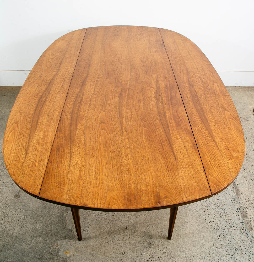 Mid Century Modern Dining Table Broyhill Brasilia Walnut Drop Leaf x2 Oval Mcm - Image 3