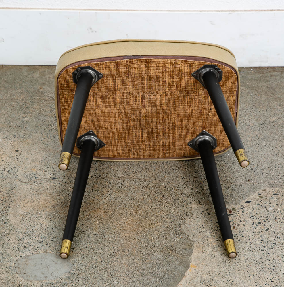 Mid Century Modern Ottoman Stool Tan Wood Vintage Mcm Mcm Black Rectangular - Image 7