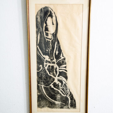 Mid Century Modern Art Print Figure Portrait Black White Sign Signed Mcm Wall