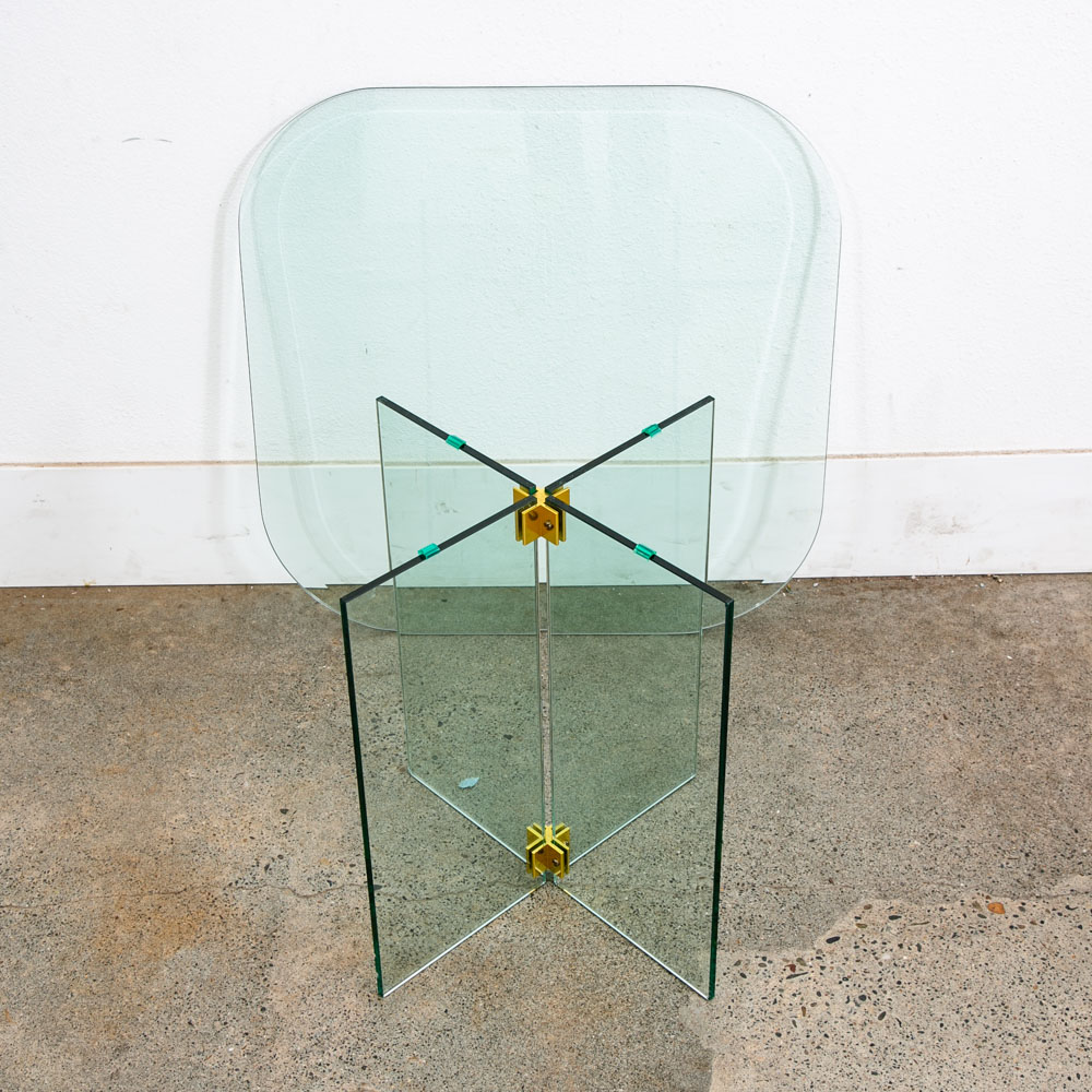 Mid Century Post Modern Side Table Glass Leon Rosen Pace Collection End Brass - Image 4