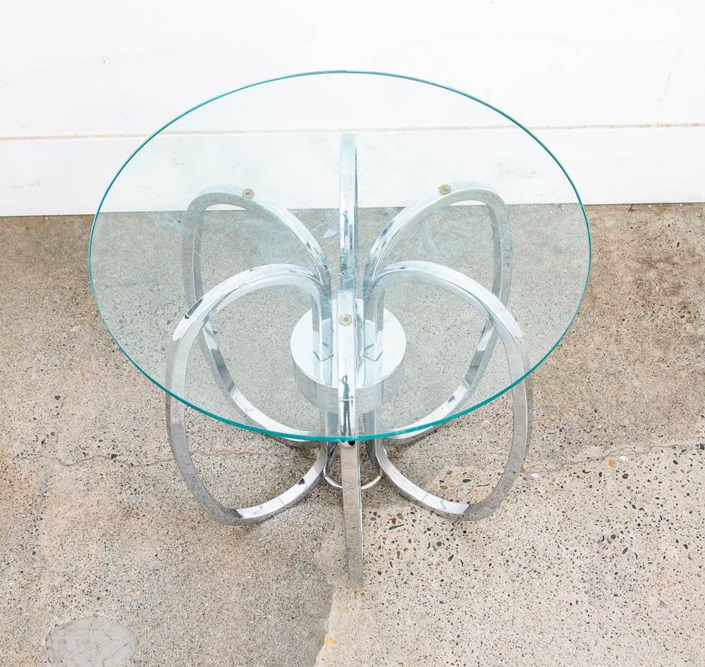 Mid Century Modern Side Table End Nighstand Round Chrome Milo Baughman Vintage - Image 3