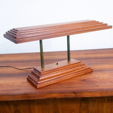 Mid Century Modern Bankers Lamp Desk Light Solid Walnut Rectangular Brass Mcm