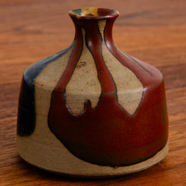 Mid Century Modern Ceramic Vase Sculpture Blue Red Teal Flowers Studio Art