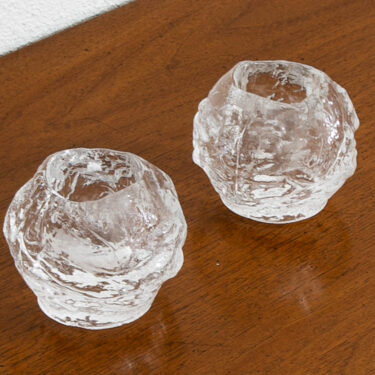 Mid Century Modern Art Glass Irregular Shaped Candleholders Clear Textured Glass Kosta Boda