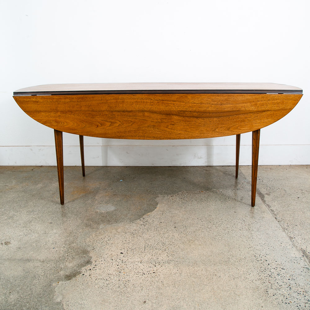Mid Century Modern Dining Table Broyhill Brasilia Walnut Drop Leaf x2 Oval Mcm - Image 2