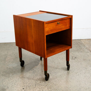 Mid Century Danish Modern End Table Craft Rolling Cart Teak Black Magazine Rack