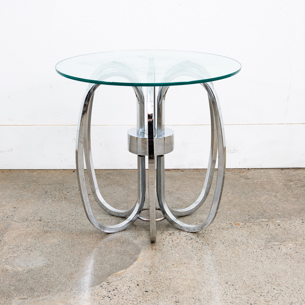 Mid Century Modern Side Table End Nighstand Round Chrome Milo Baughman Vintage - Image 2