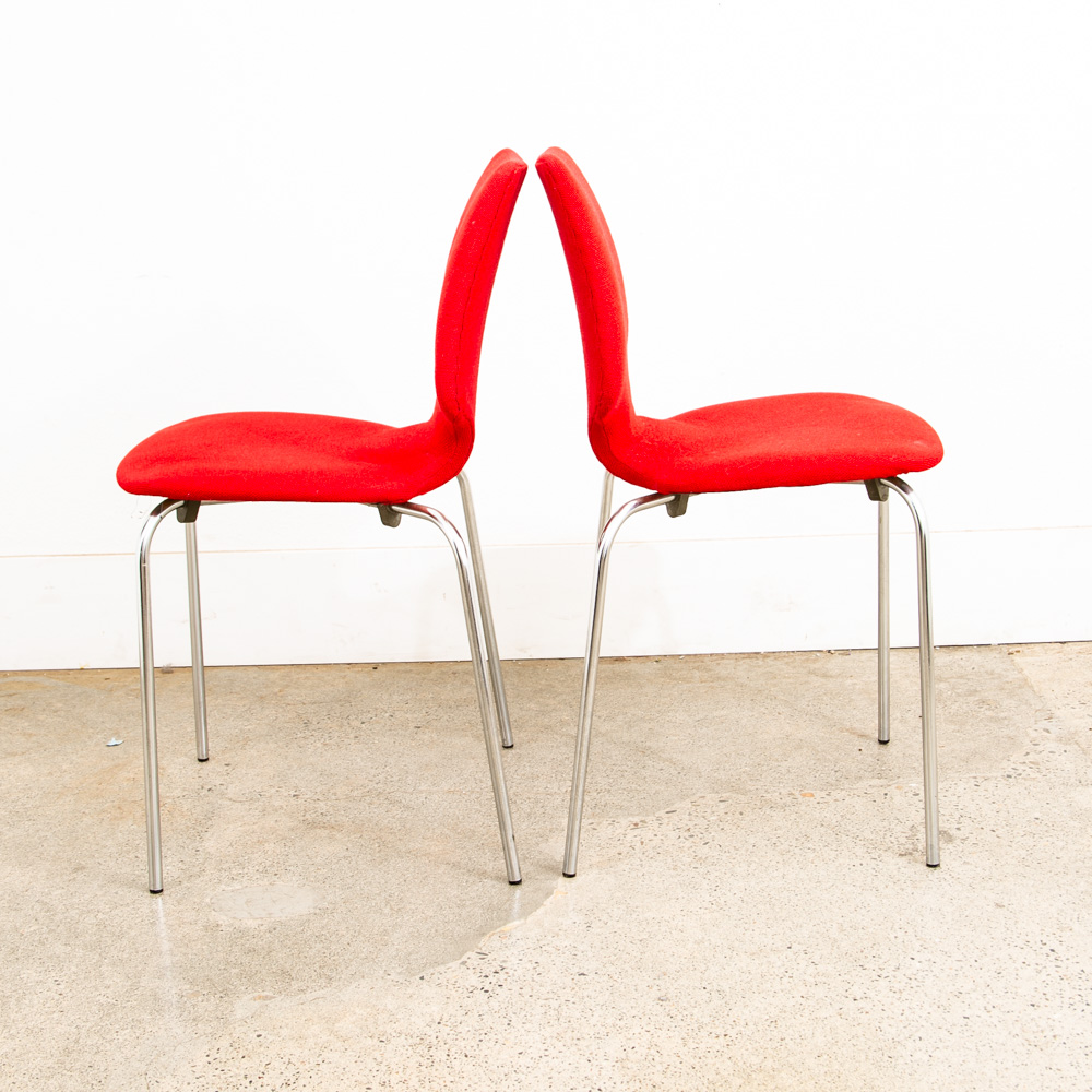 Mid Century Danish Modern Dining Chairs Set 6 Metal Red Denmark Upholstered Mcm - Image 7