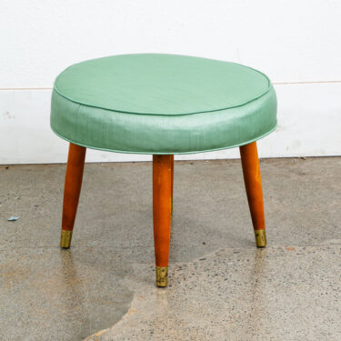 Mid Century Modern Ottoman Stool Aqua Wood Vintage Mcm Round Mcm Blue Green