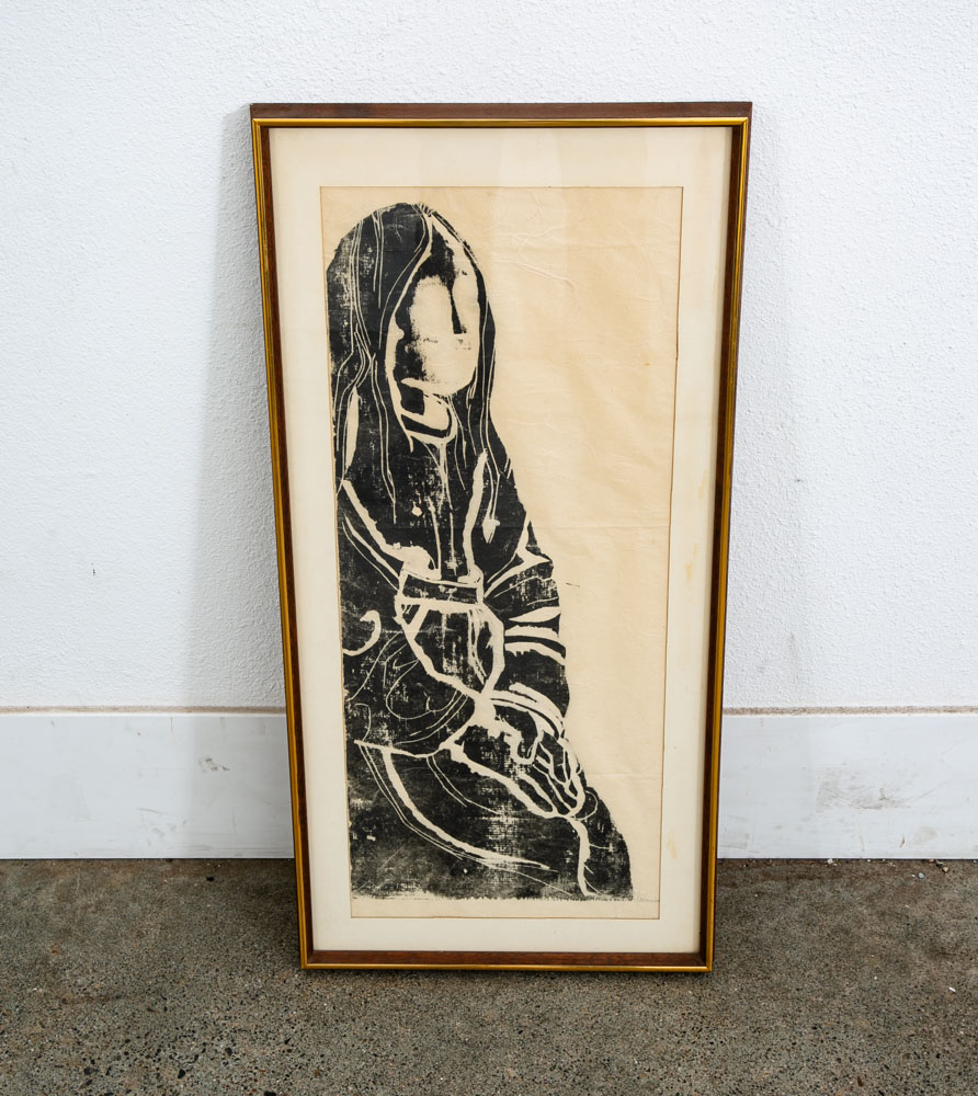 Mid Century Modern Art Print Figure Portrait Black White Sign Signed Mcm Wall - Image 3