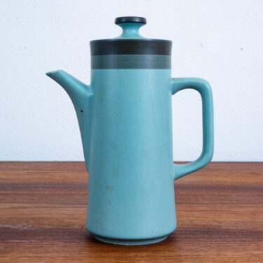 Mid Century Modern Pitcher Blue Robin Arrow Stone Stoneware Handle Lidded Pot