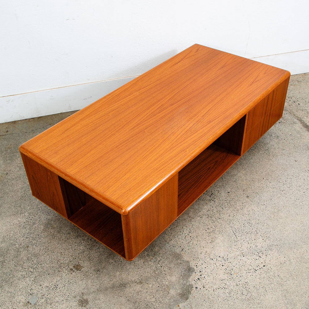 Mid Century Danish Modern Coffee Table Teak 2 Drawers Denmark Vintage Rectangle - Image 6