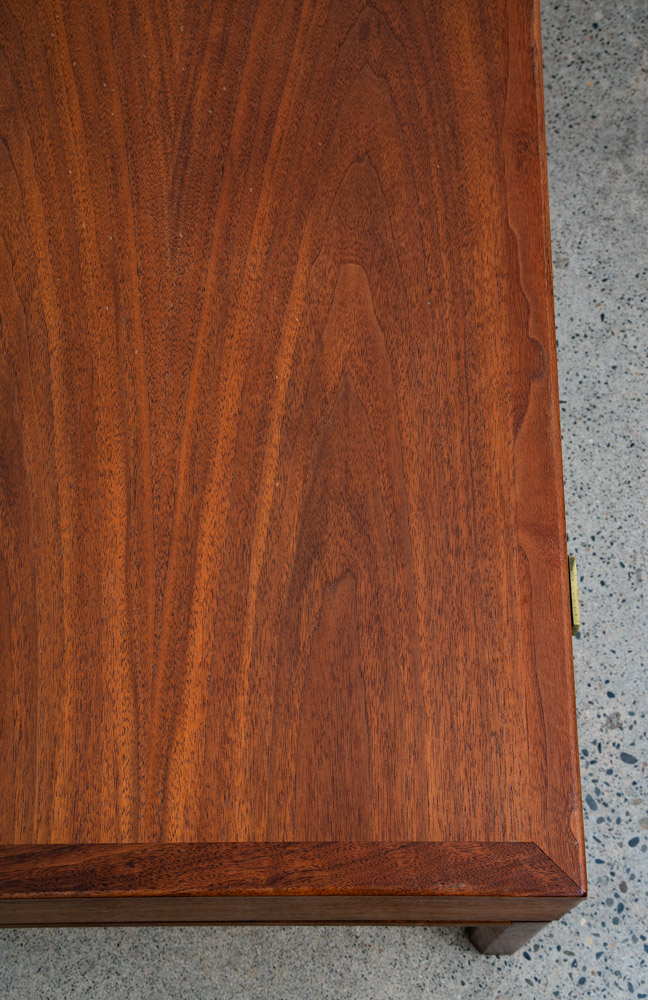 Mid Century Modern Coffee table Two Drawers Storage Walnut Door Restored Brass - Image 11