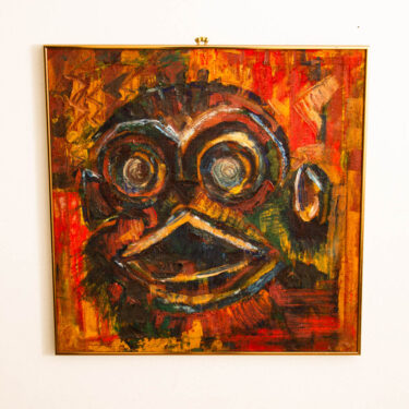 Mid Century Modern Wall Art Bird Portrait Abstract Orange Black Yellow Square