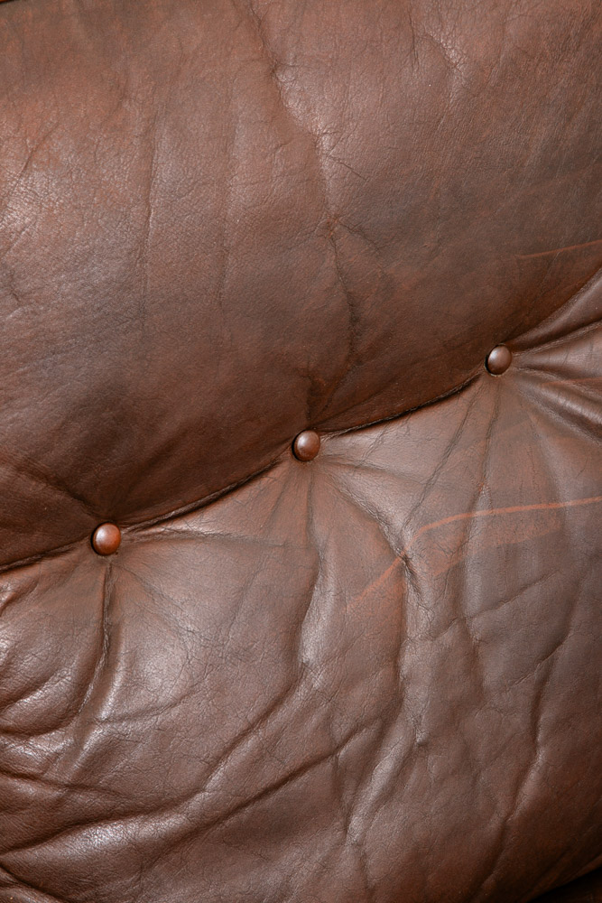 Mid Century Danish Modern Lounge Chair Wingback Brown Leather High Back Armchair - Image 9