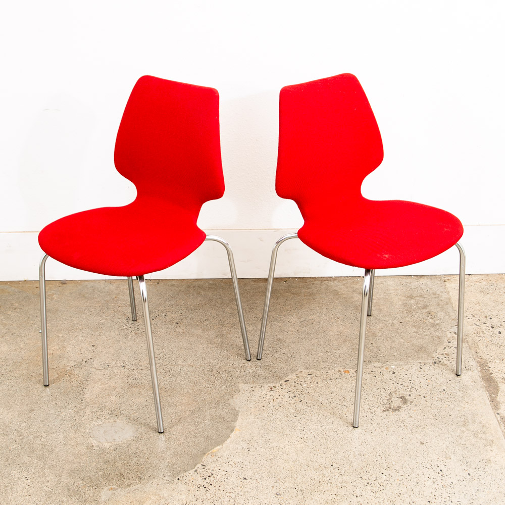 Mid Century Danish Modern Dining Chairs Set 6 Metal Red Denmark Upholstered Mcm - Image 5