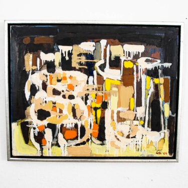 Mid Century Modern Art Abstract Expressionism Painting Brown Tans Yellow Orange