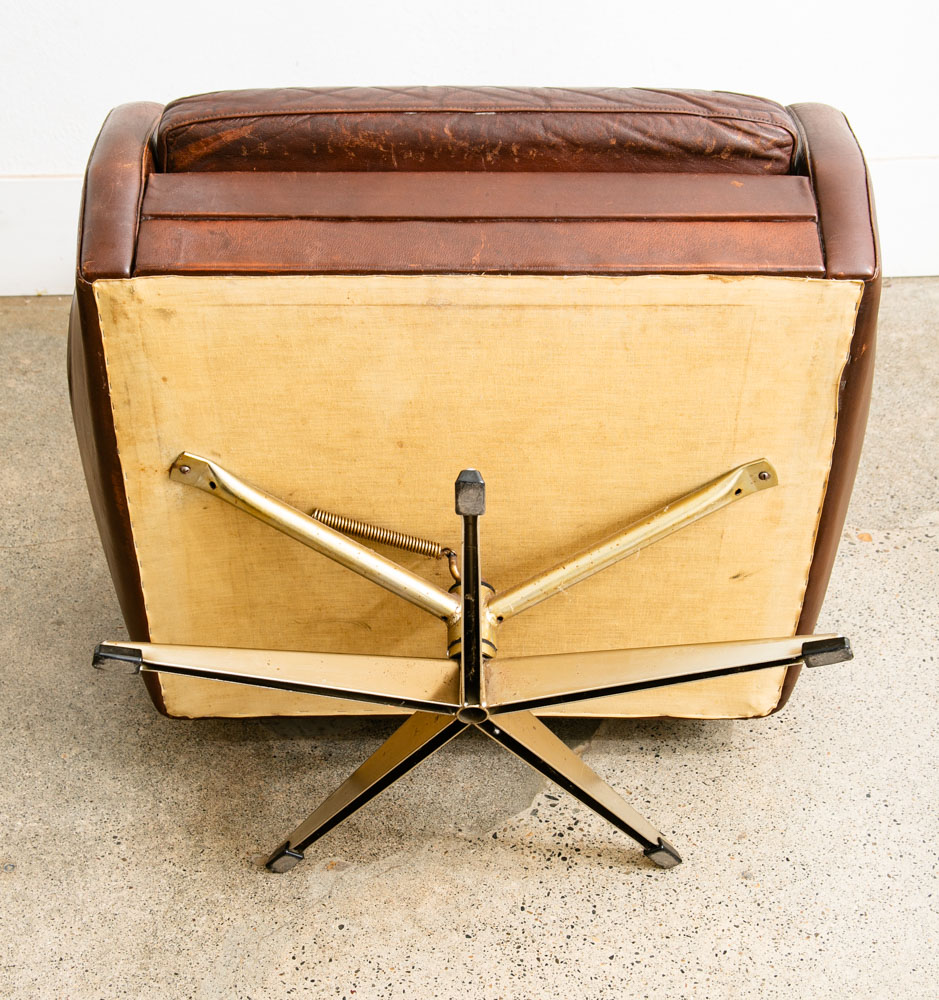 Mid Century Danish Modern Lounge Chair Wingback Brown Leather High Back Armchair - Image 8