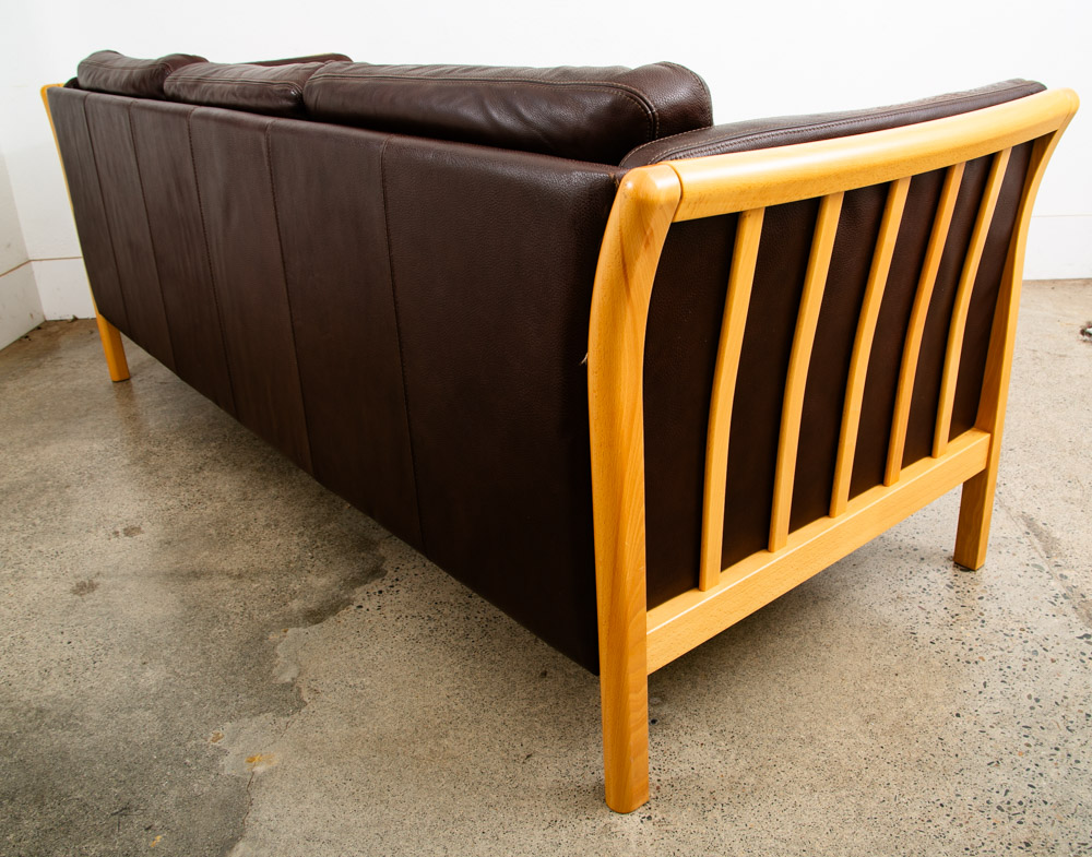 Mid Century Danish Modern Sofa Couch 3 Seater Stouby Worn Leather Brown Denmark - Image 7