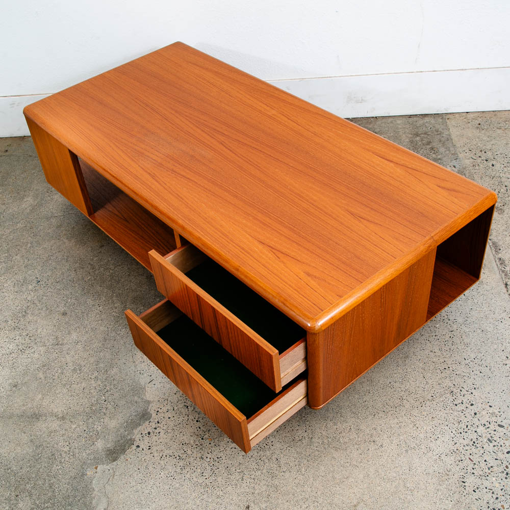 Mid Century Danish Modern Coffee Table Teak 2 Drawers Denmark Vintage Rectangle - Image 2