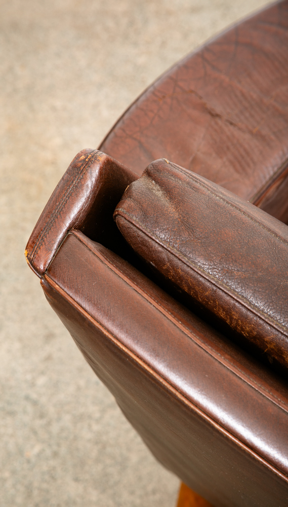 Mid Century Danish Modern Lounge Chair Brown Leather Armchair Legs Denmark Mcm - Image 10