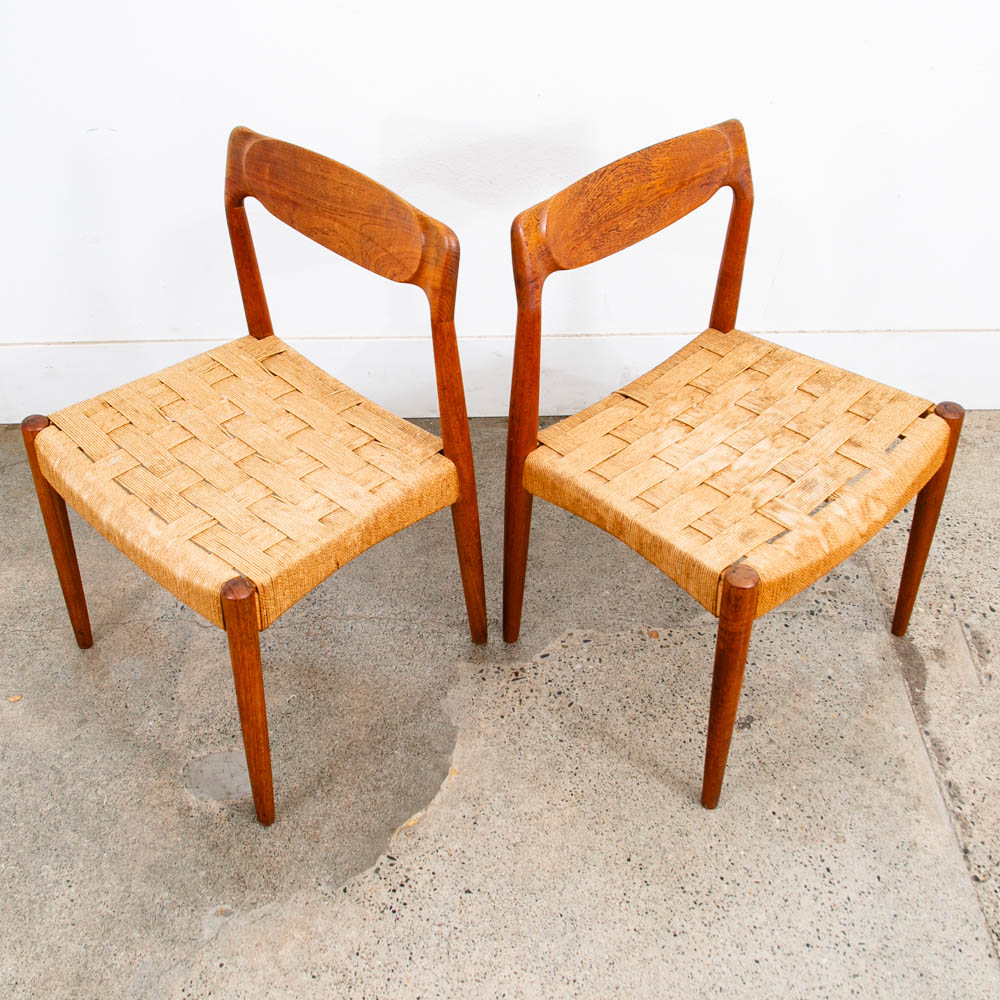 Mid Century Danish Modern Dining chair Set Pair Dyrlund Solid Teak Vintage Mcm - Image 7
