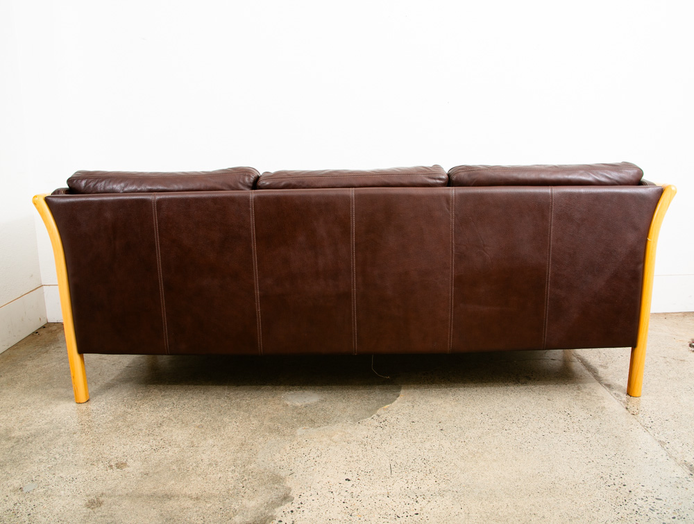 Mid Century Danish Modern Sofa Couch 3 Seater Stouby Worn Leather Brown Denmark - Image 6
