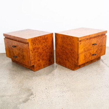 Mid Century Modern Nightstands End Side Set Tables Burl Wood 2 Drawer Pair Black