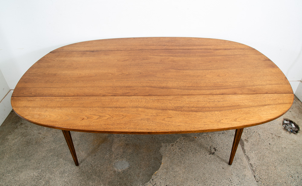 Mid Century Modern Dining Table Broyhill Brasilia Walnut Drop Leaf x2 Oval Mcm - Image 4