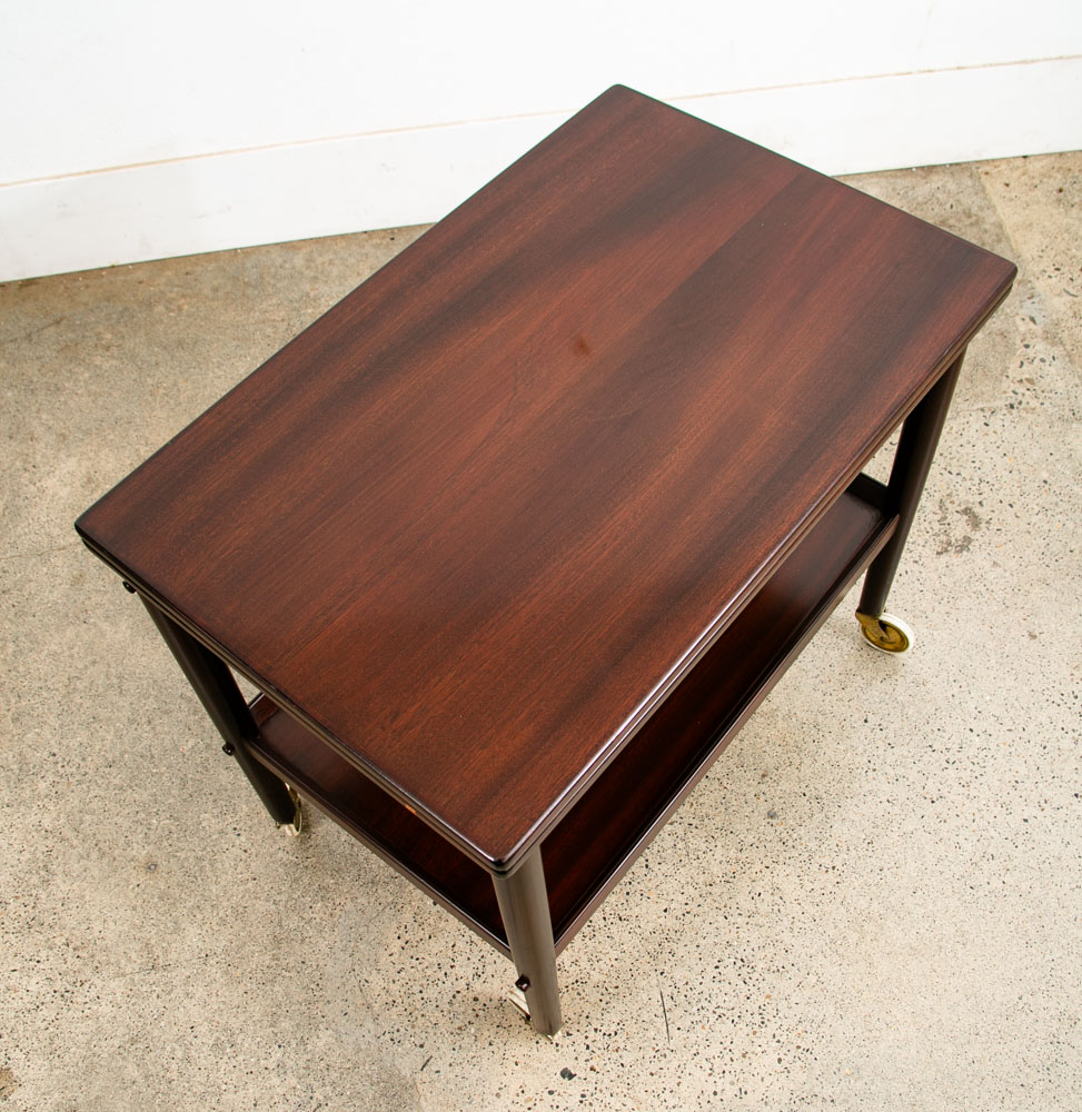 Mid Century Danish Modern Serving Cart Ole Wanscher Mahogany Bar Tray Trolley NM