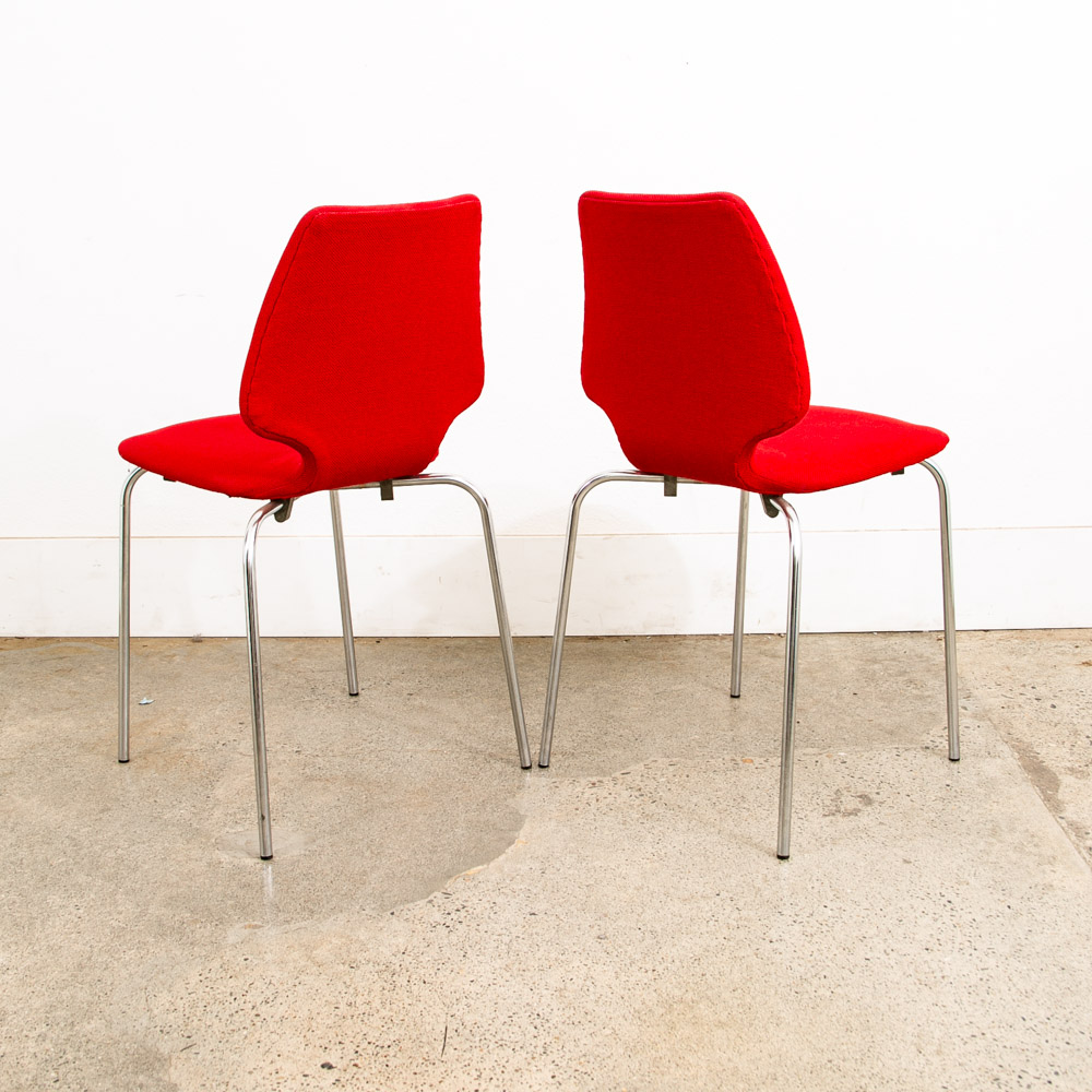 Mid Century Danish Modern Dining Chairs Set 6 Metal Red Denmark Upholstered Mcm - Image 9