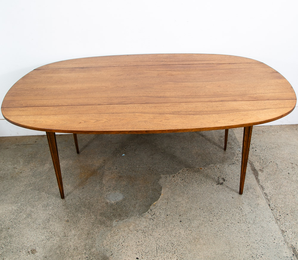 Mid Century Modern Dining Table Broyhill Brasilia Walnut Drop Leaf x2 Oval Mcm - Image 5