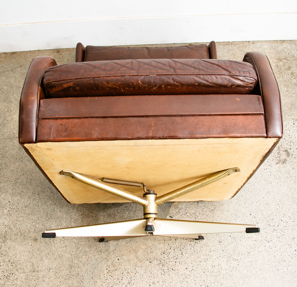 Mid Century Danish Modern Lounge Chair Wingback Brown Leather High Back Armchair - Image 11