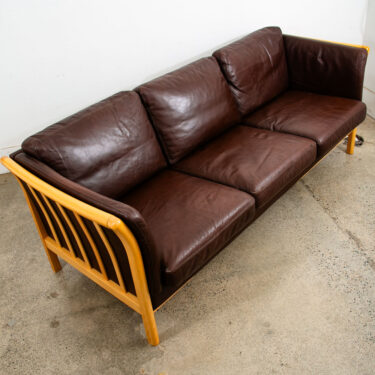 Mid Century Danish Modern Sofa Couch 3 Seater Stouby Worn Leather Brown Denmark