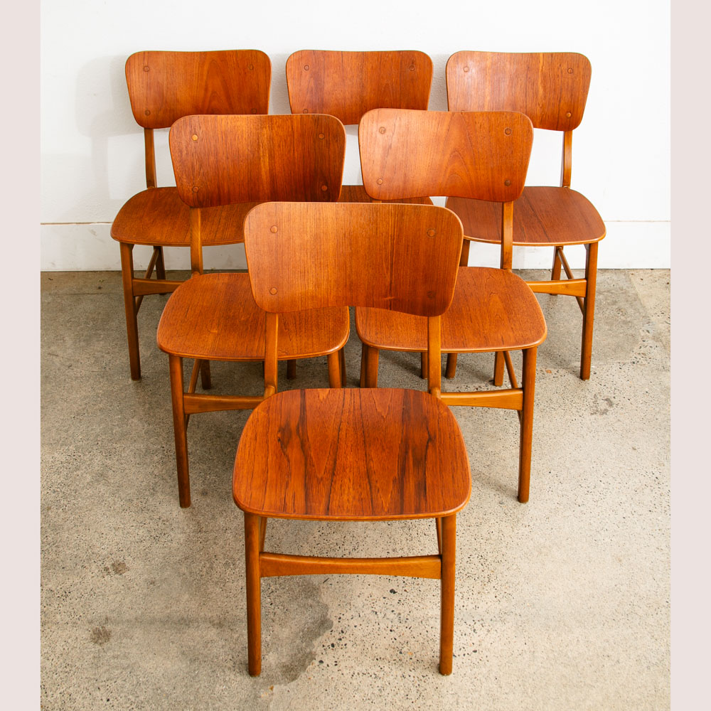 Mid Century Danish Modern Dining Chairs Set 6 Teak Denmark Wood Seat Vintage Mcm