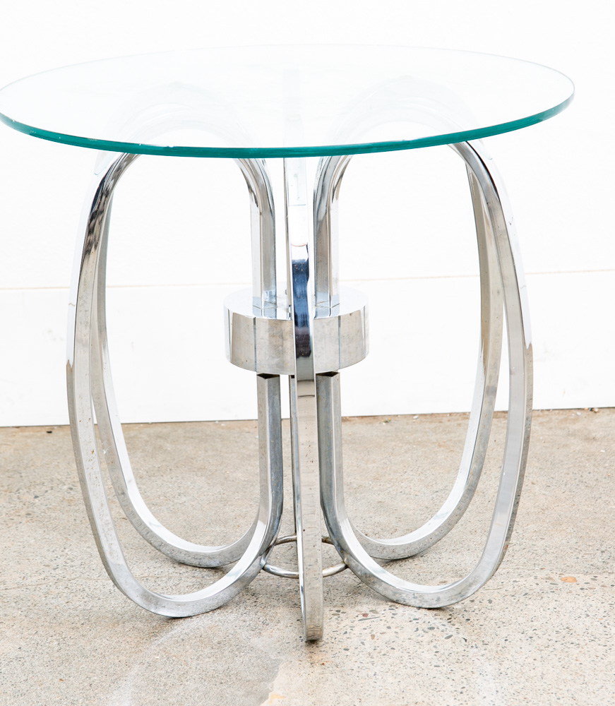 Mid Century Modern Side Table End Nighstand Round Chrome Milo Baughman Vintage - Image 11