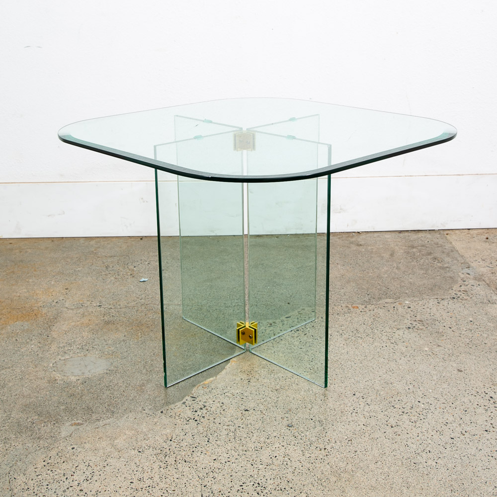 Mid Century Post Modern Side Table Glass Leon Rosen Pace Collection End Brass - Image 3