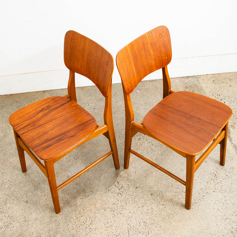 Mid Century Danish Modern Dining Chairs Set 6 Teak Denmark Wood Seat Vintage Mcm - Image 5