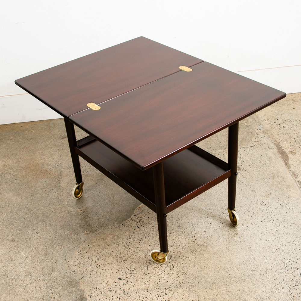 Mid Century Danish Modern Serving Cart Ole Wanscher Mahogany Bar Tray Trolley NM - Image 2