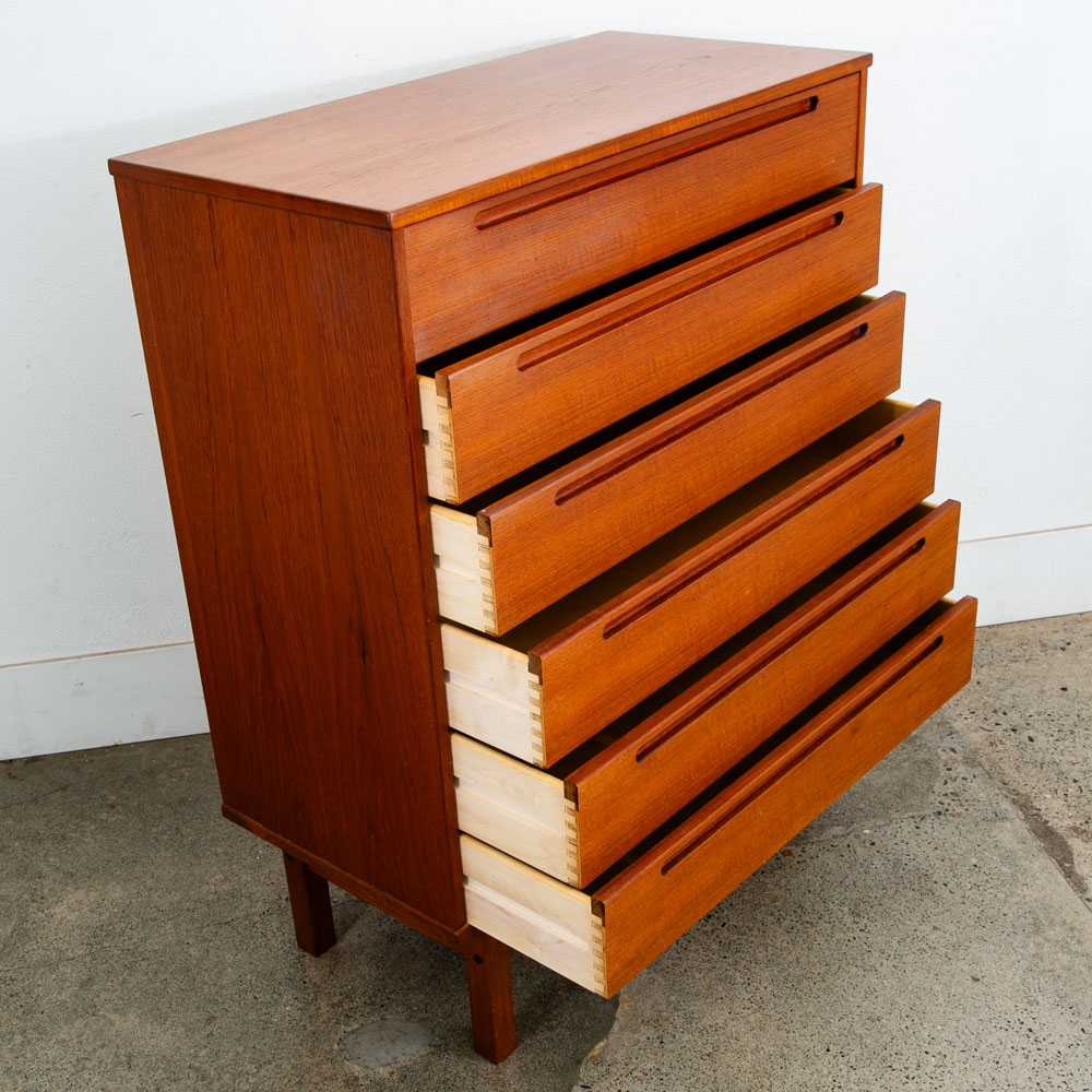 Mid Century Danish Modern Dresser Highboy 6 Drawer Teak Denmark Mobler Vintage - Image 4