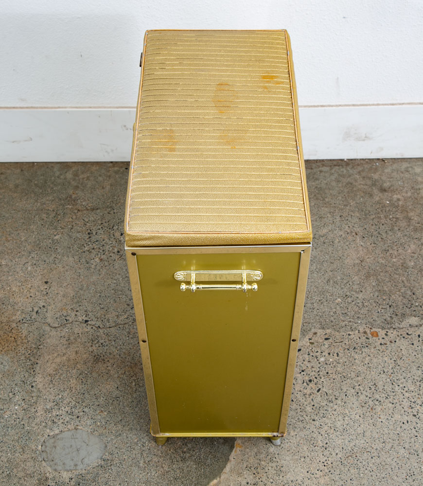 Mid Century Modern Laundry Basket Metal Caddy Gold Vintage Mcm Lift Top Bright - Image 10