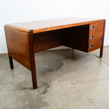 Mid Century Modern Desk Solid Walnut Executive Office 3 Drawer Floating Chrome