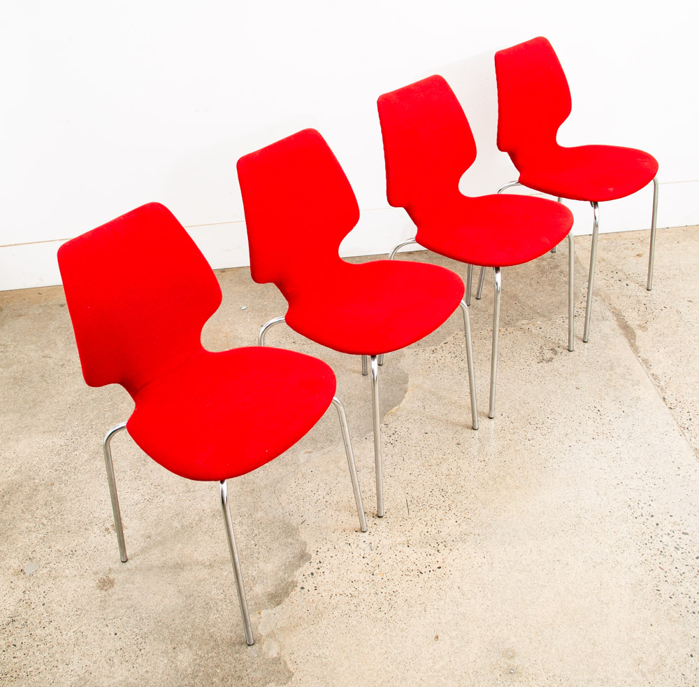 Mid Century Danish Modern Dining Chairs Set 6 Metal Red Denmark Upholstered Mcm - Image 3