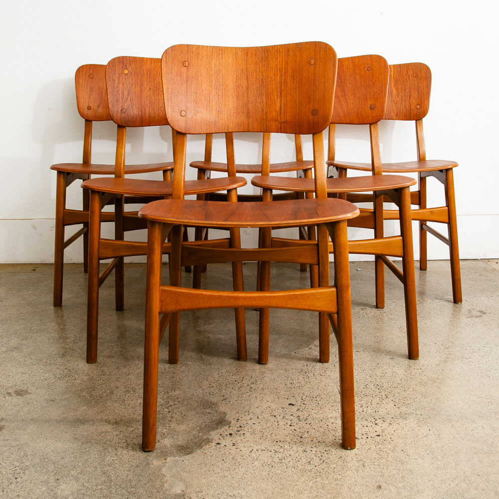 Mid Century Danish Modern Dining Chairs Set 6 Teak Denmark Wood Seat Vintage Mcm - Image 2
