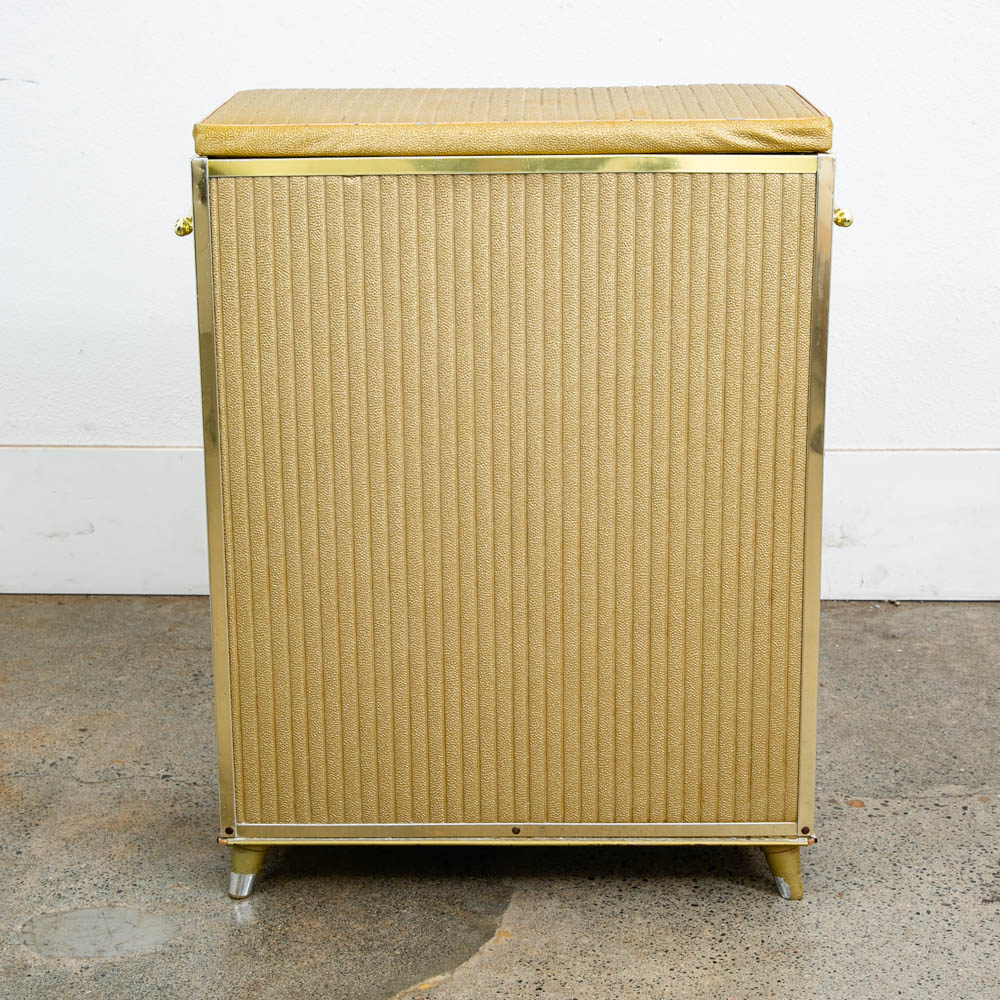 Mid Century Modern Laundry Basket Metal Caddy Gold Vintage Mcm Lift Top Bright - Image 2