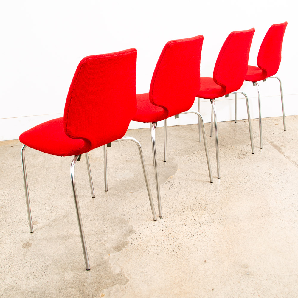 Mid Century Danish Modern Dining Chairs Set 6 Metal Red Denmark Upholstered Mcm - Image 4