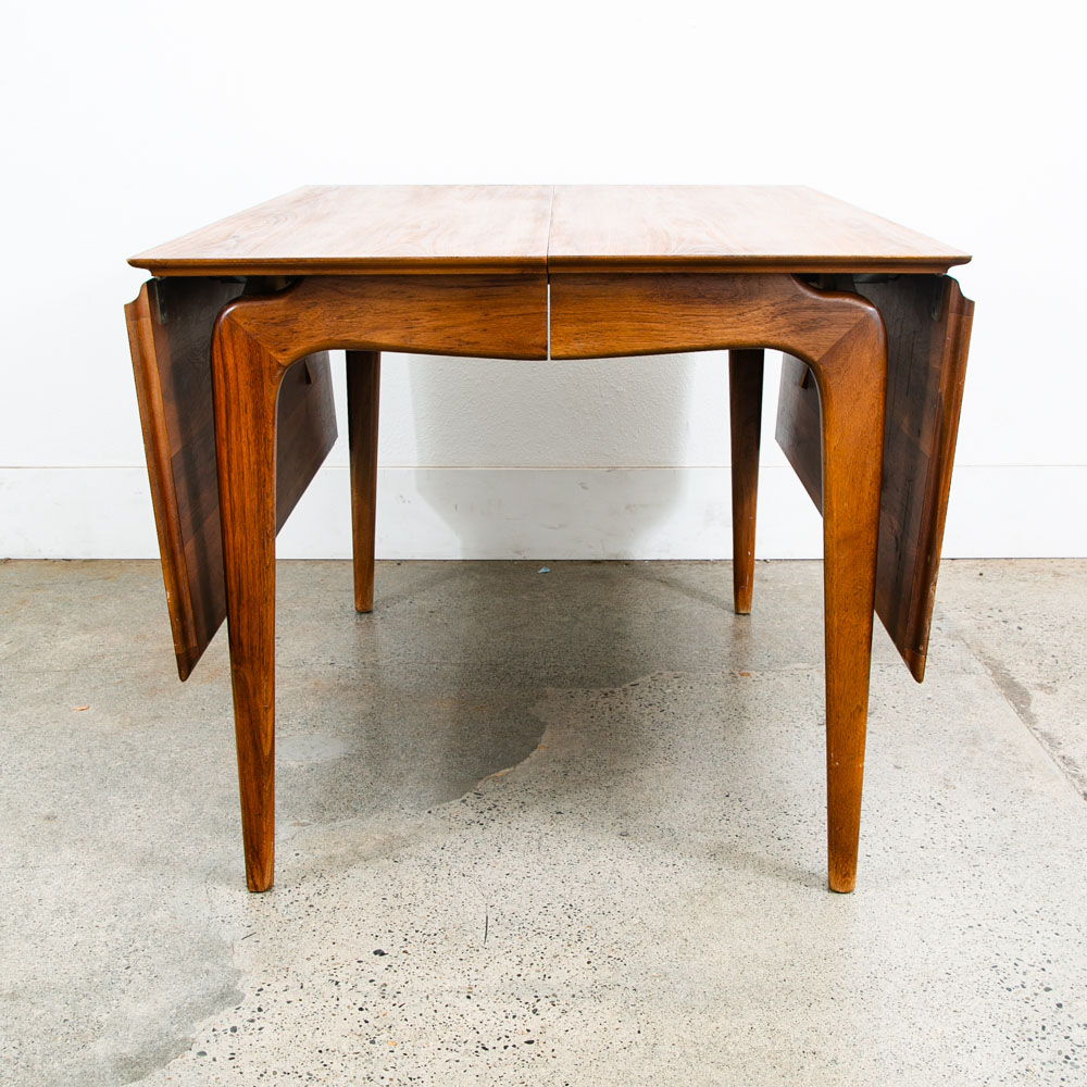 Mid Century Modern Dining Table Drexel Broyhill Drop Leaf Walnut Vintage Mcm 85" - Image 4