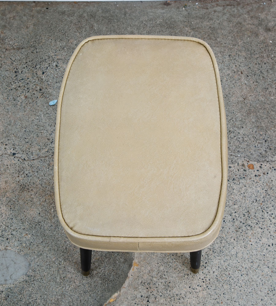 Mid Century Modern Ottoman Stool Tan Wood Vintage Mcm Mcm Black Rectangular - Image 6